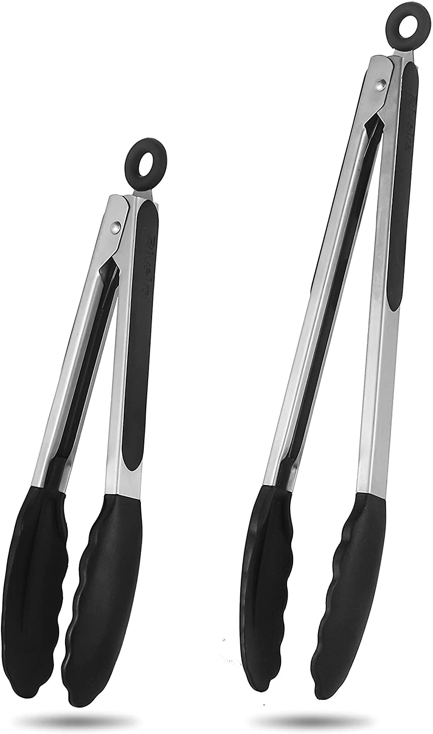 Tongs for Cooking, 2 Pieces 16 Inches Extra Long Kitchen BBQ Tong 18/10 Stainless Steel Wide Scalloped Gripping Edge Kitchen Tongs for Cooking Serving Grilling