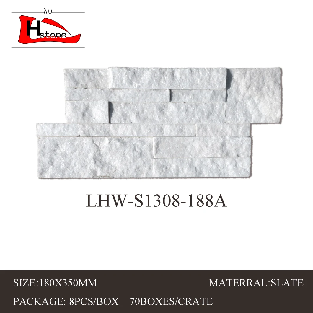 White and Grey and Black Quartz Stacked Ledge Culture Stone for Wall Stone Panel 18X35cm