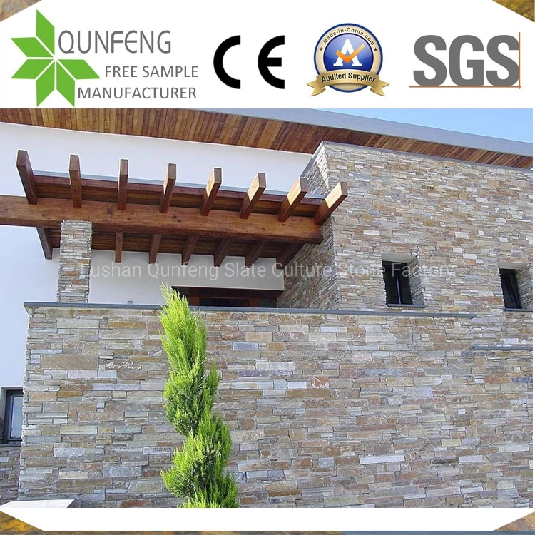 Natural Stacked Stone Veneer Wall Cladding Yellow Slate Ledger