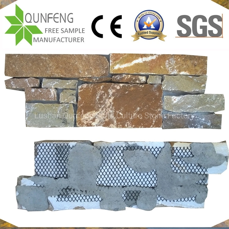 Natural Stacked Stone Veneer Wall Cladding Yellow Slate Ledger
