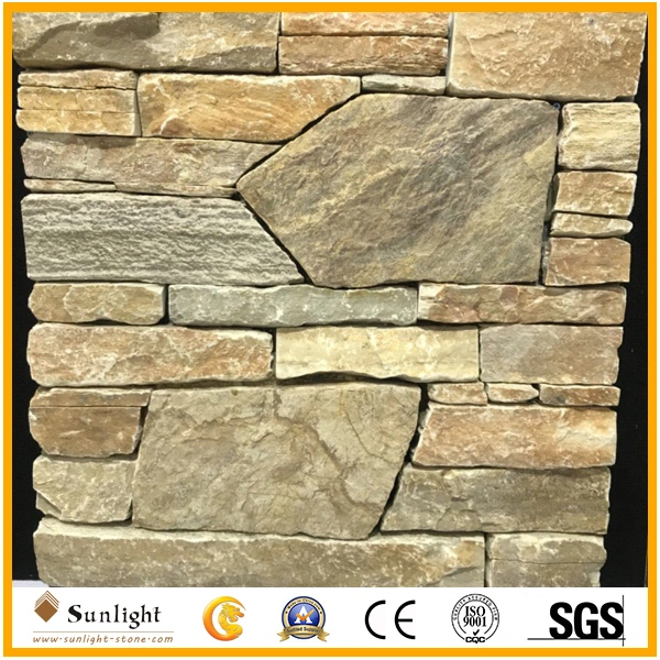Yellow Staggered and Stacked Ledge Culture Stone for Wall Stone Panel