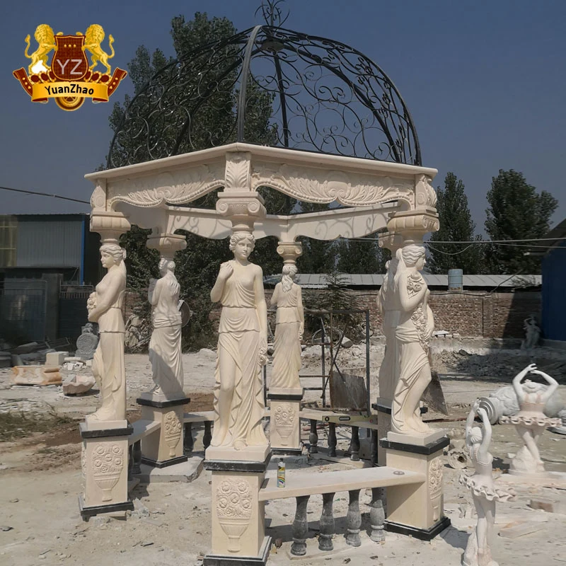 Luxury Garden Stone Products White Marble Stone Gazebos