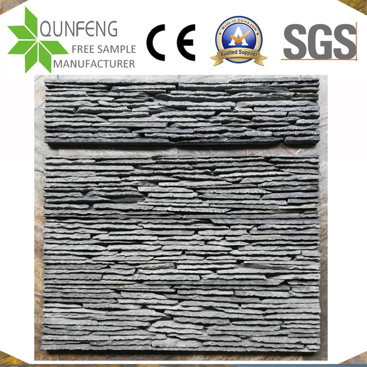 Piedras Decorativas China Natural Black Culture Stone Slate Waterfall Tile