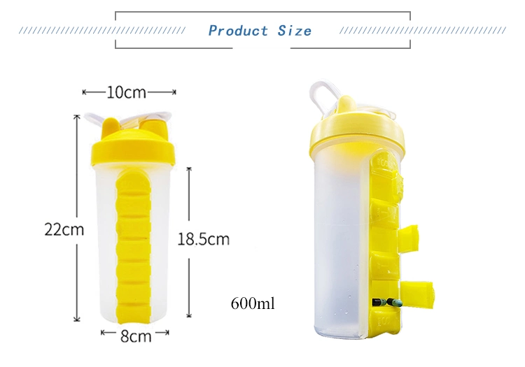 BPA Free Pill Organizer Shaker Water Bottle with Pill Box