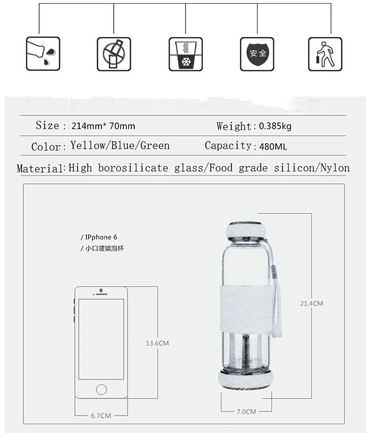 Water Bottle, Cup, Drinking Bottle, 550ml Water Bottle, Glass Bottle