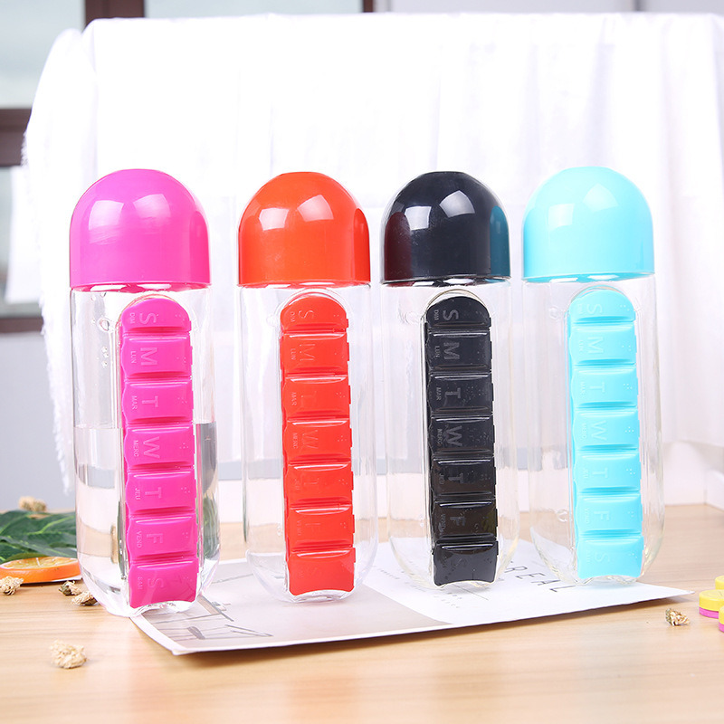 BPA Free Weekly Seven Compartments Drinking Bottle with Pill Box Organizer