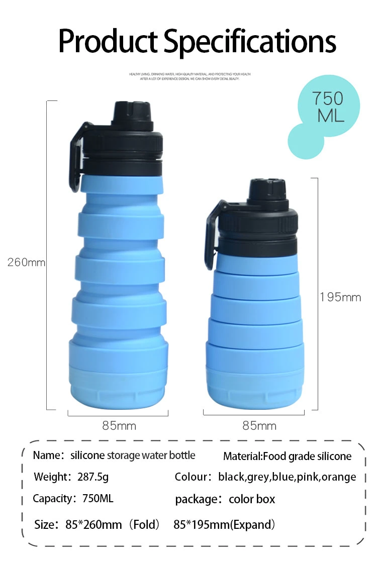 Food Grade Silicone Portable 750ml 4 Grid Medicine Storage Water Bottle 2 in 1