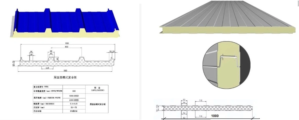 Yantai EPS/PU/PIR/Rockwool/Glasswool Insulated Galvanized Color Steel Plate Roof Sandwich Panel