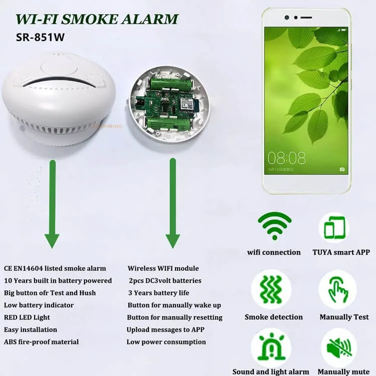 Newest WiFi Smoke Detector Tuya APP Fire Alarm Sensor Independent Smoke Alarm Protection Android
