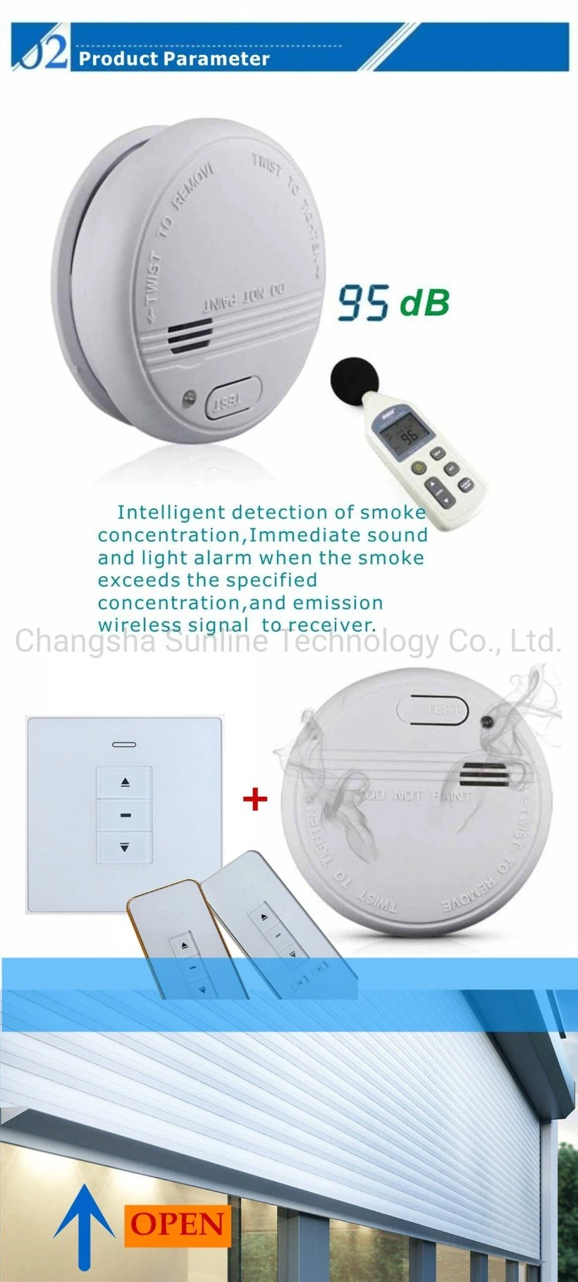 Standalone Fire Smoke Alarm Sensor for Rolling Shutter Window, Window Actuator