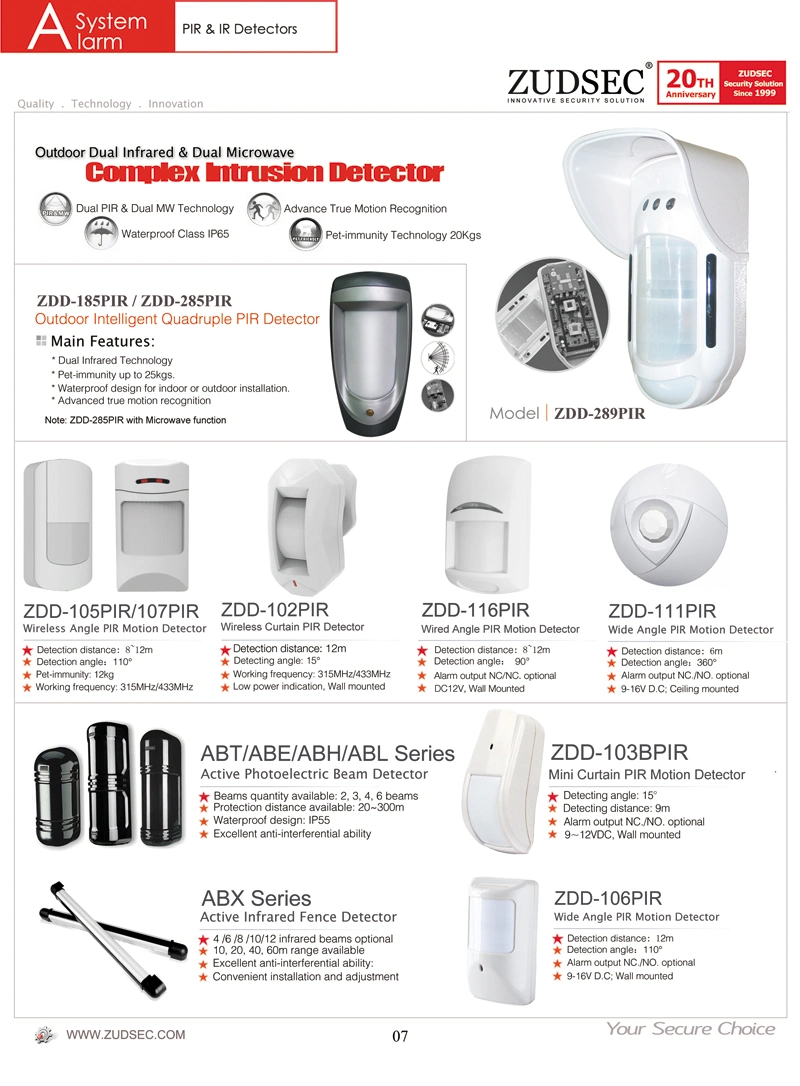 Hot Selling Wide Angle Microwave PIR Detector, PIR Sensor, Infrared Detector for Home Alarm Systems