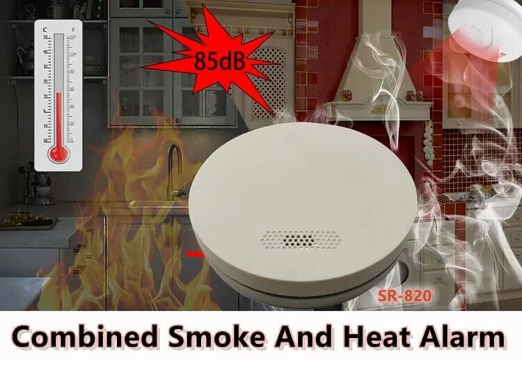Wireless 433MHz/315MHz Temperature Heat Smoke Sensor Detector 2 Into 1 Alarm Sensor
