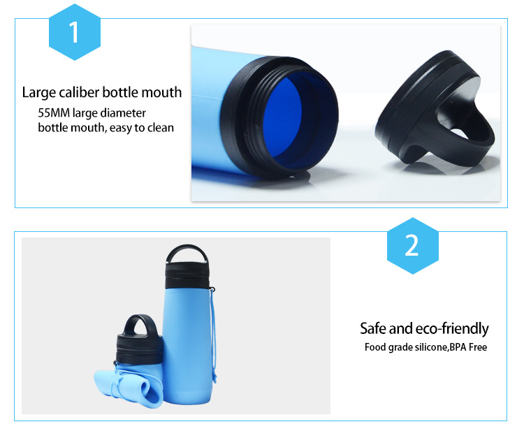 750ml BPA Free Leak Proof Collapsible Silicone Water Bottle Foldable Silicone Water Bottle