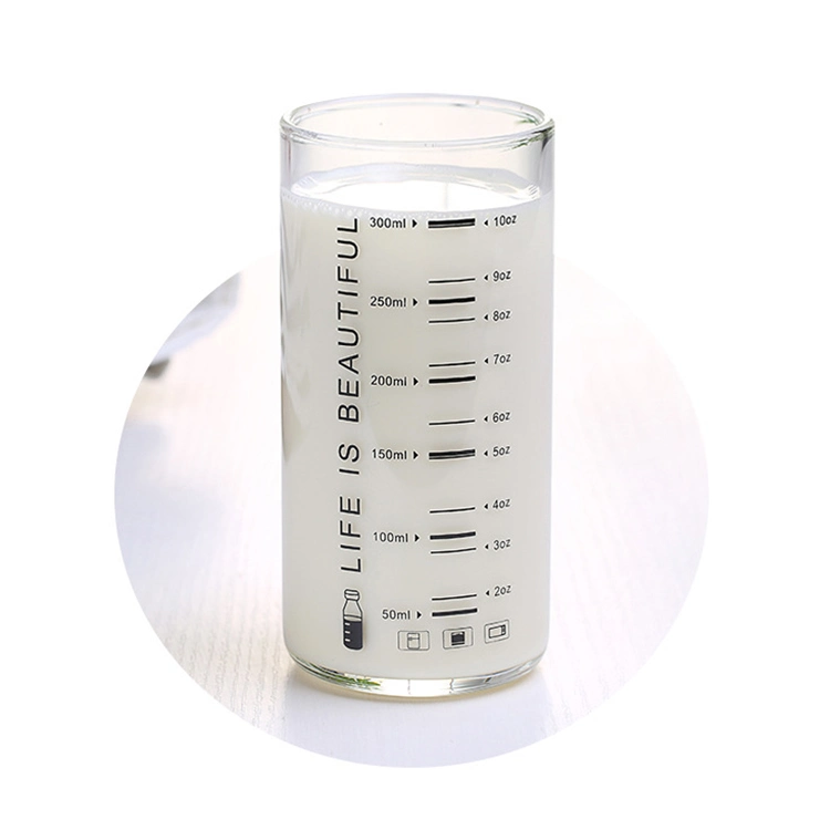 00ml 350ml Glass Cup Graduated Glass with Glass Straw Breakfast Milk Cup