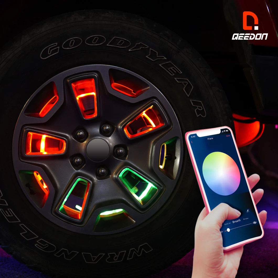 Color Chasing LED Headlights + Wheel Ring Light Kit for Jeep Truck Offroad APP Controlled Lights