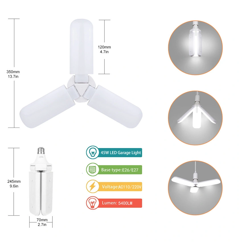 220V E27 B22 Ceiling Fan Blade LED 360 Angle Adjustable 45W Deformable 50W Foldable 60W Bulb LED Light LED Bulb Light