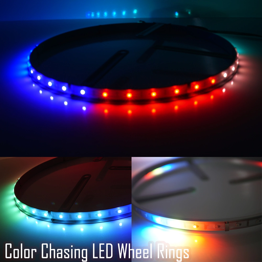 Color Chasing LED Headlights + Wheel Ring Light Kit for Jeep Truck Offroad APP Controlled Lights