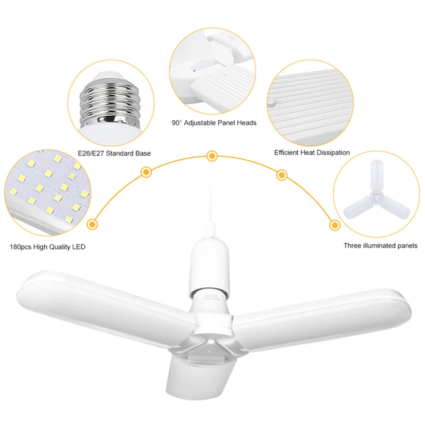 220V E27 B22 Ceiling Fan Blade LED 360 Angle Adjustable 45W Deformable 50W Foldable 60W Bulb LED Light LED Bulb Light