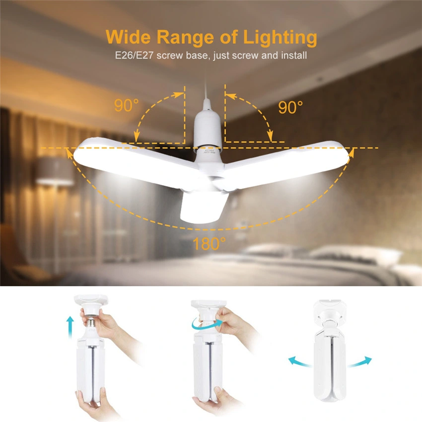 220V E27 B22 Ceiling Fan Blade LED 360 Angle Adjustable 45W Deformable 50W Foldable 60W Bulb LED Light LED Bulb Light