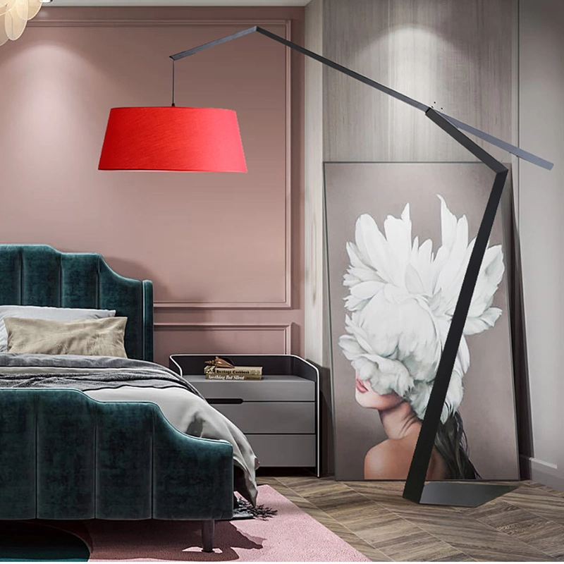 Red Lampshade Adjustable Height Floor Lamp Table Lamp Desk Lamp