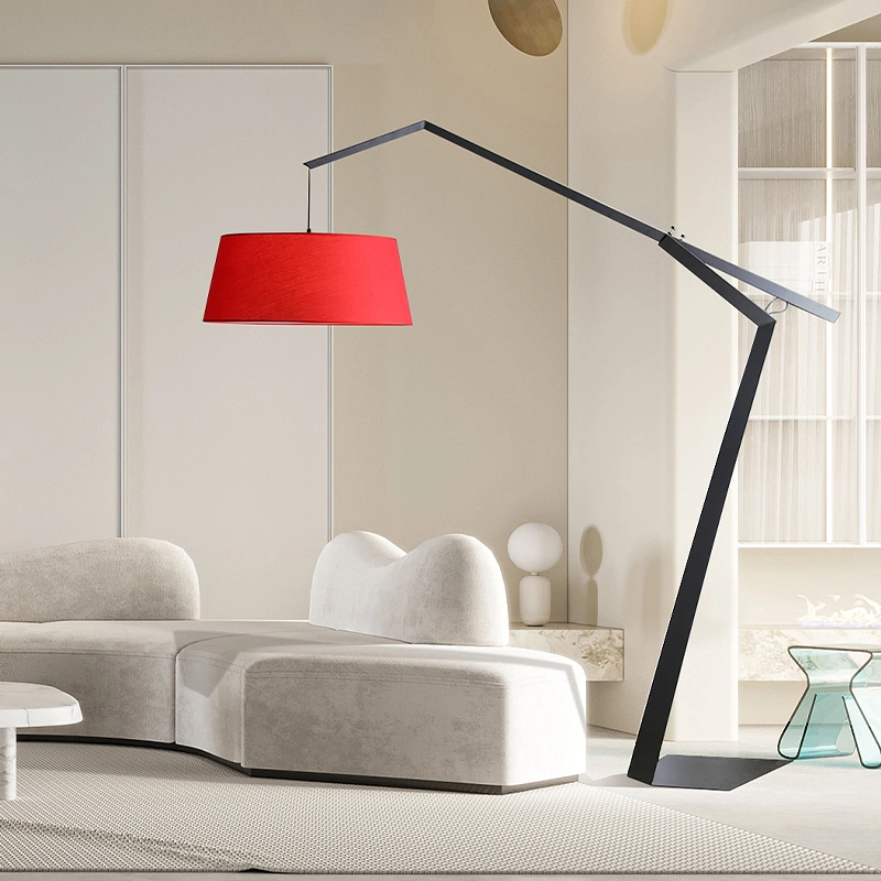 Red Lampshade Adjustable Height Floor Lamp Table Lamp Desk Lamp