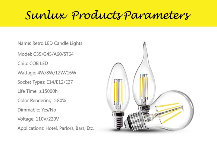 4W 6W 8W 12W A60 COB LED Filament Light E27