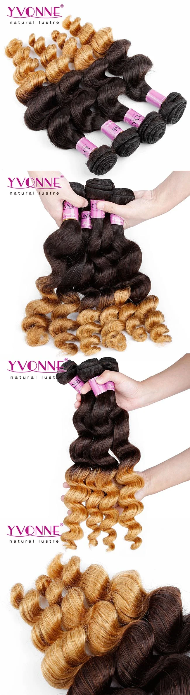 Yvonne Hair Extension Peruvian Hair Ombre Hair Human Hair Loose Wave Color T1b/30