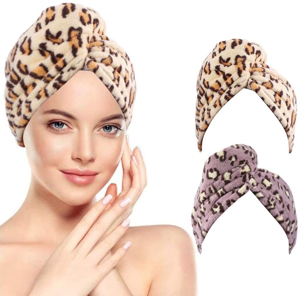 Bath Hair Drying Towels Microfiber Purple Hair Wraps Absorbent Hair Turban Sets Quick Dry Hair Caps with Buttons for Women and Girls