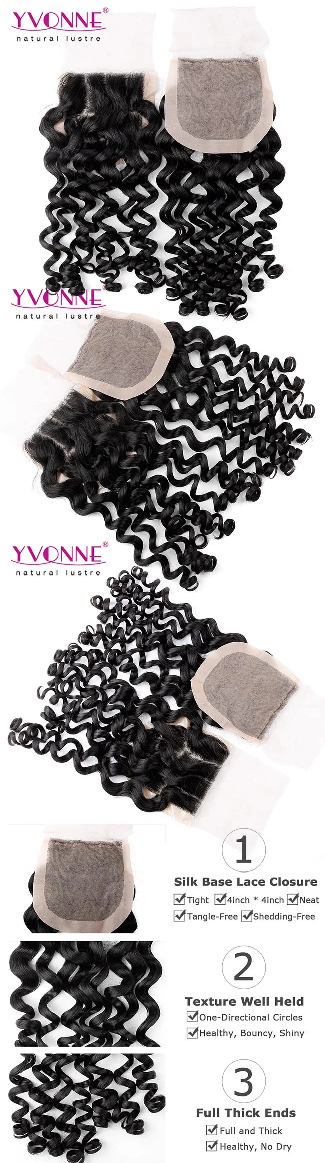 Brazilian Virgin Hair Curly Human Hair Silk Base Closure