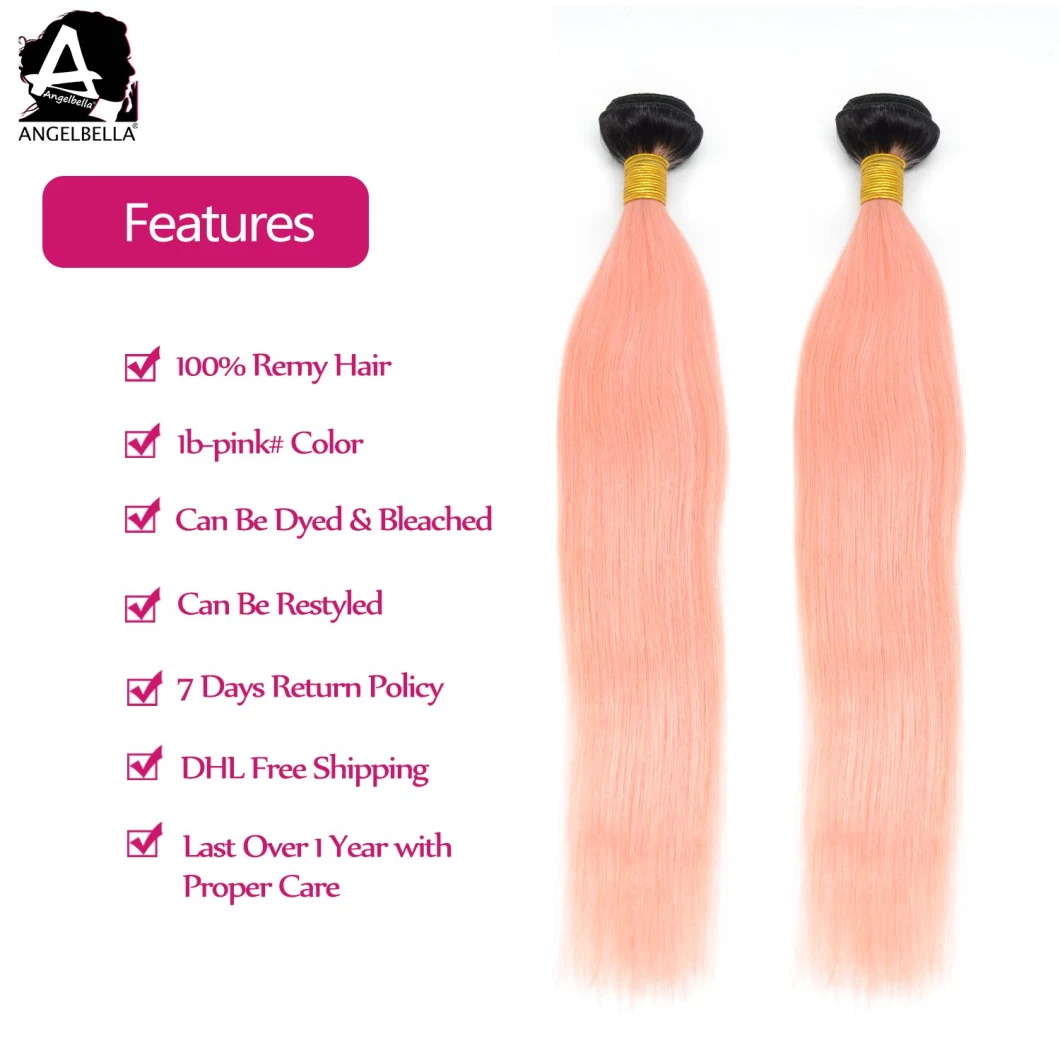 Angelbella Silky Special Colorful Hair 1b/Pink Beautiful Straight Human Hairs