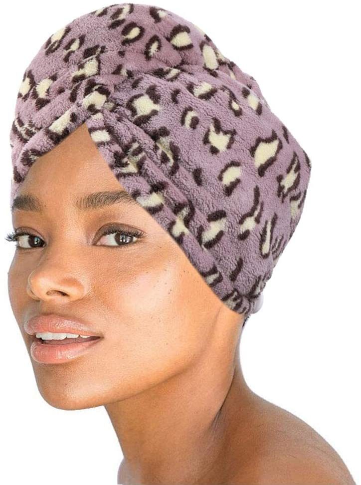 Bath Hair Drying Towels Microfiber Purple Hair Wraps Absorbent Hair Turban Sets Quick Dry Hair Caps with Buttons for Women and Girls