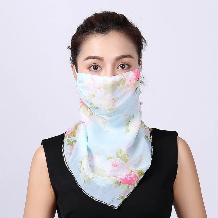 Protective Reusable Women Earloop Chiffon Cycling Scarf Veil Neck Cover Floral Print Face Scarf