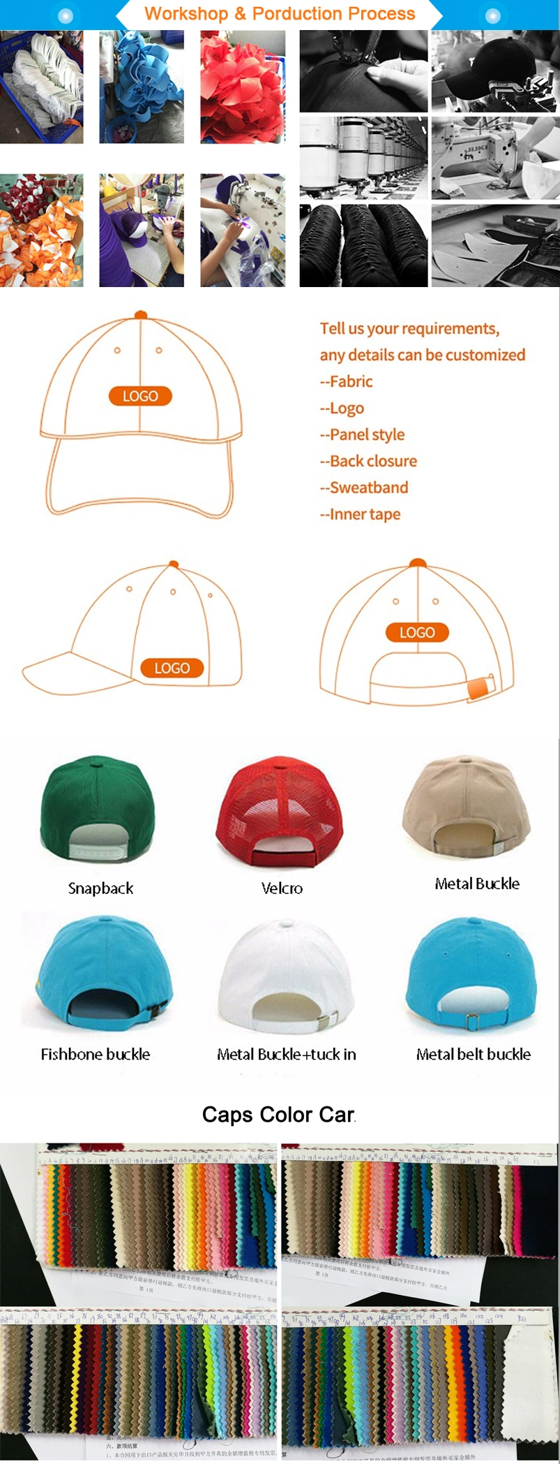 Embroidery Solid Color 6 Panels Baseball Cap Softball Cap