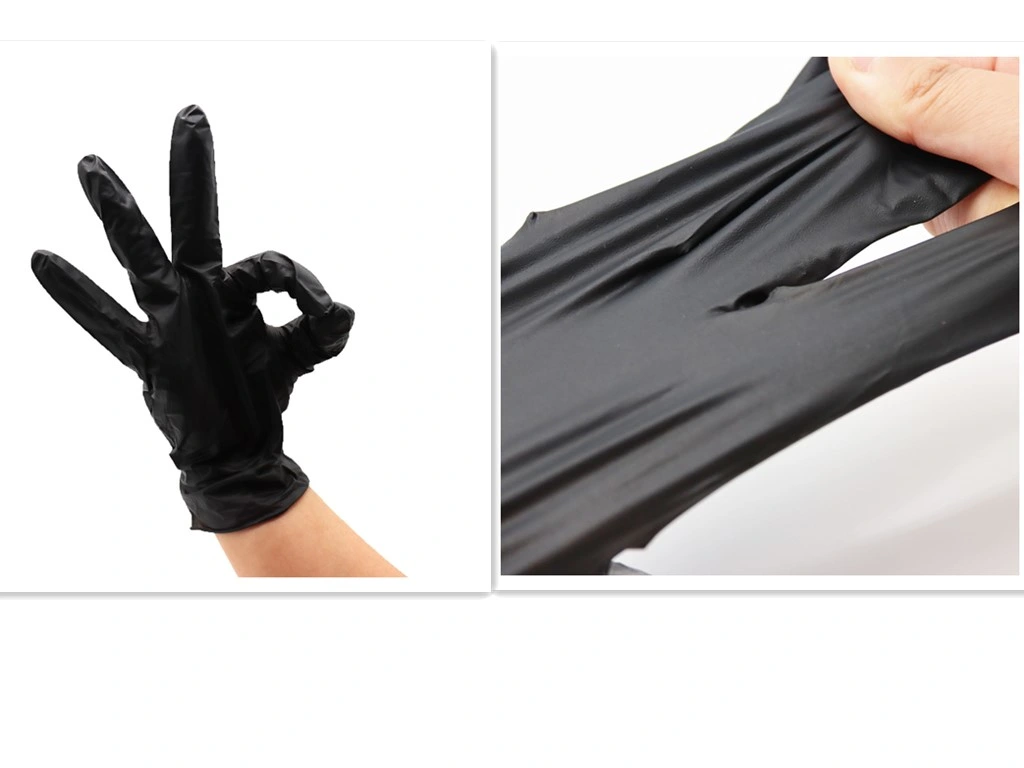 Size S-M-L-XL Black Colour Disposable Powder Free Nitrile Gloves