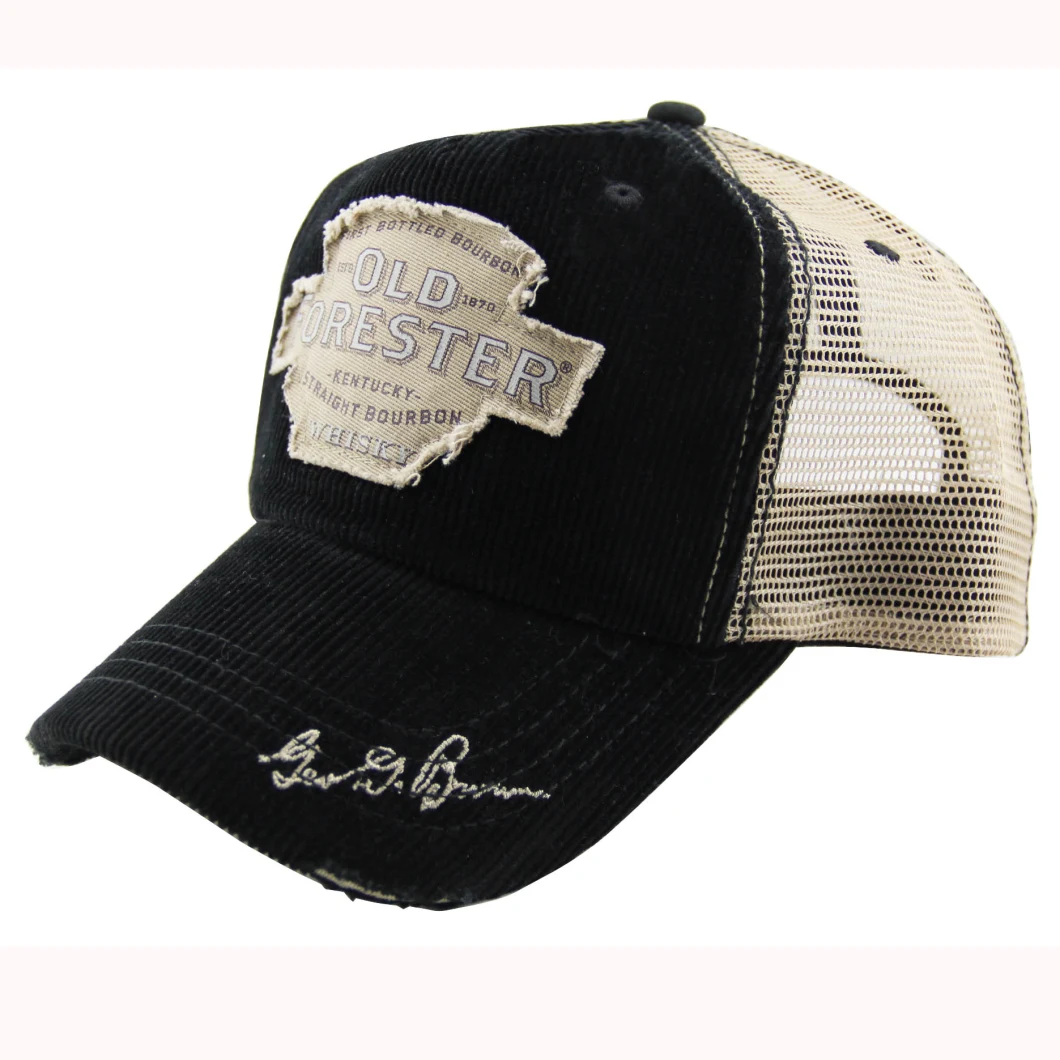 Grinding Washed Print Applique Corduroy Trucker Cap (TRT13014)