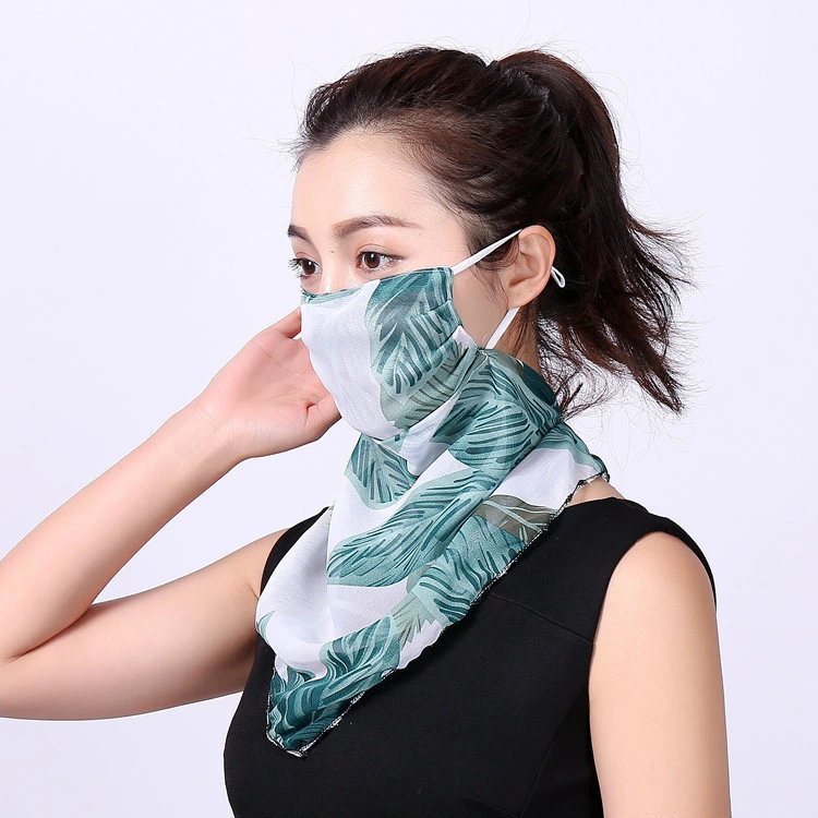 Protective Reusable Women Earloop Chiffon Cycling Scarf Veil Neck Cover Floral Print Face Scarf