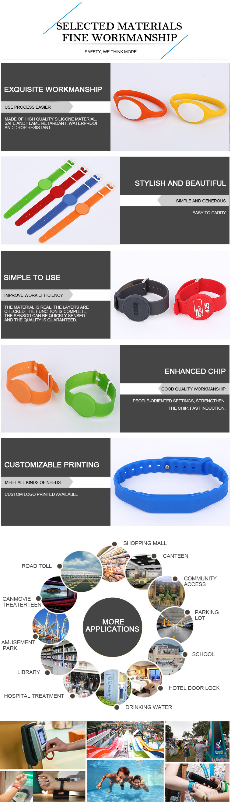Waterproof Em4200 RFID Silicone Wristband Bracelet RFID Wrist Watch Band Strap