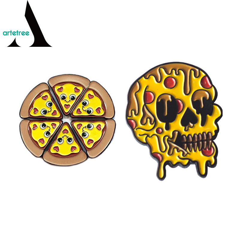 Soft Enamel Metal Pizza Skull Pin