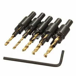 5PCS Hex Shank Single Flute HSS Wood Countersink Drill Bit Set for Wood Screw