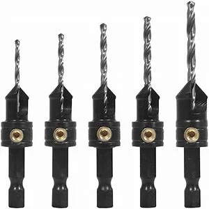 5PCS Hex Shank Single Flute HSS Wood Countersink Drill Bit Set for Wood Screw