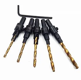 5PCS Hex Shank Single Flute HSS Wood Countersink Drill Bit Set for Wood Screw