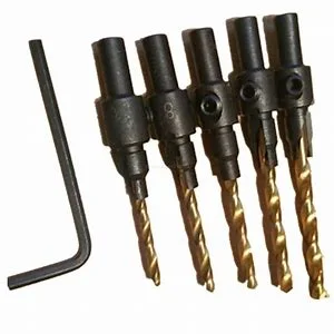 5PCS Hex Shank Single Flute HSS Wood Countersink Drill Bit Set for Wood Screw