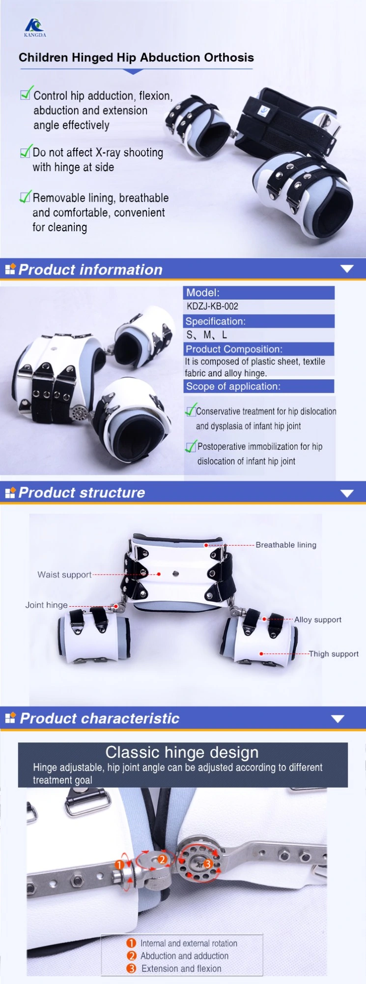 Children Hip Joint Dislocation of Hip Abduction Orthosis Fixation Hinge Adjustable Waist Leg Brace Femur Injury