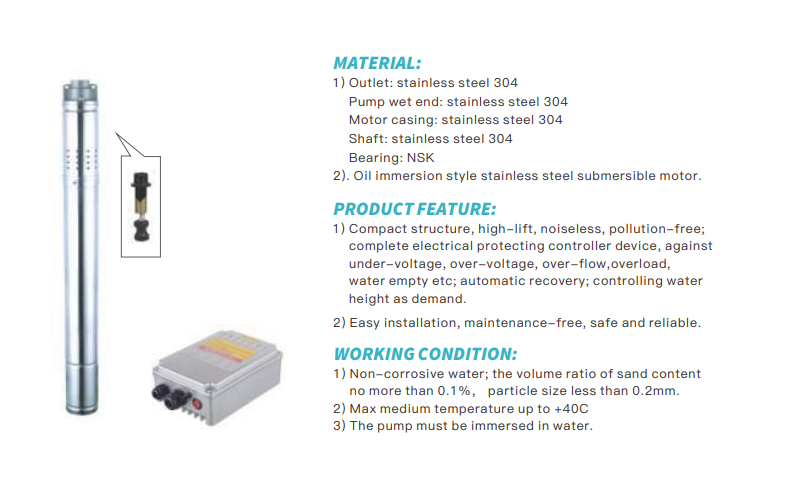 Portable Easy Installation 1.3pump Power 50m Max Head Compact Structure Solar Submersible Pump for Irrigation