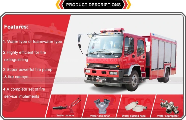 Japan 4X2 Double Cabin 6000L or 6, 000 Litres Isuzu Fire Truck, Fire Fighting Truck for Sale