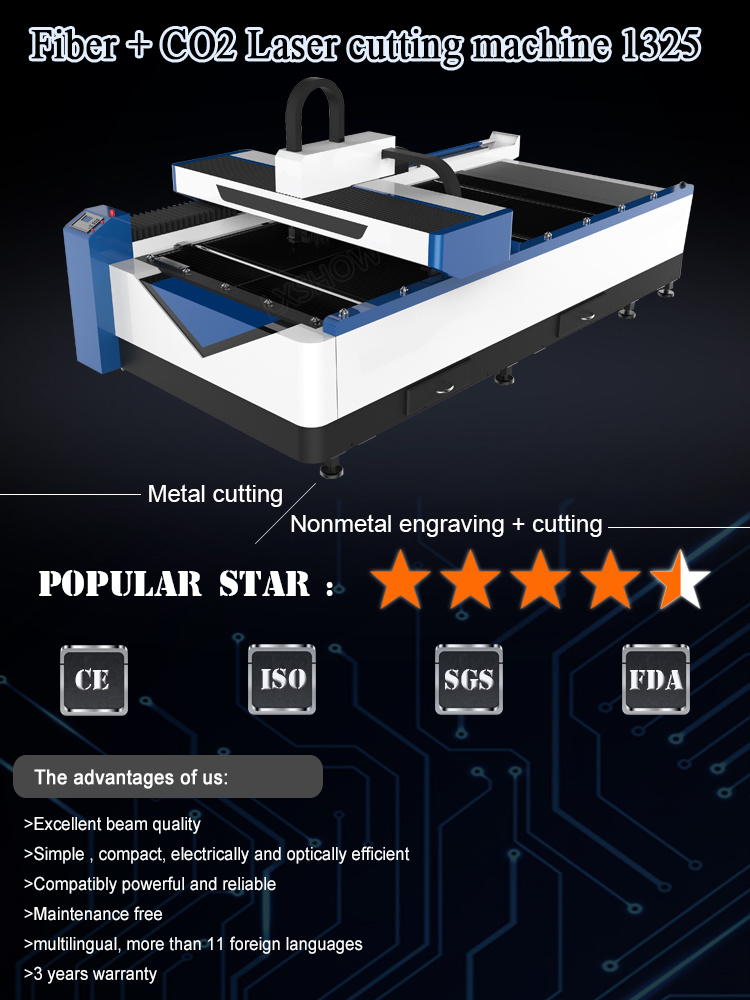 Sheet Metal Cutting Laser Laser Metal Cutting Machine 1325 Fiber CO2 Laser Cutting Machine