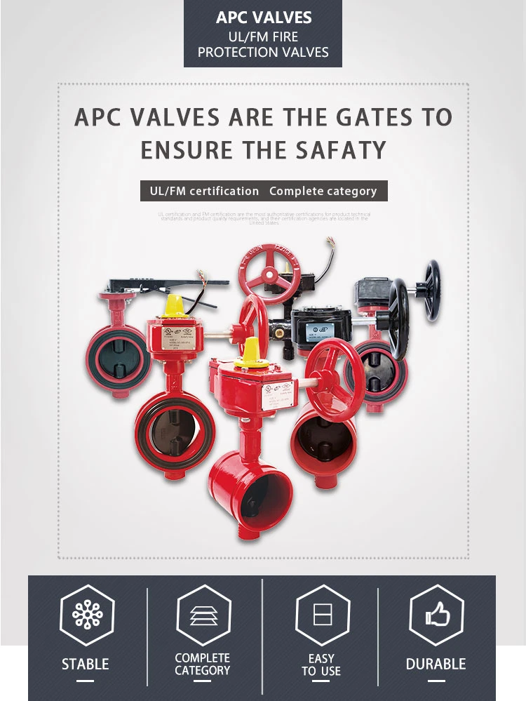 FM UL Fire Sprinkler System 300 Psi Wafer Butterfly Valve with Signal Gearbox 4'' DN100