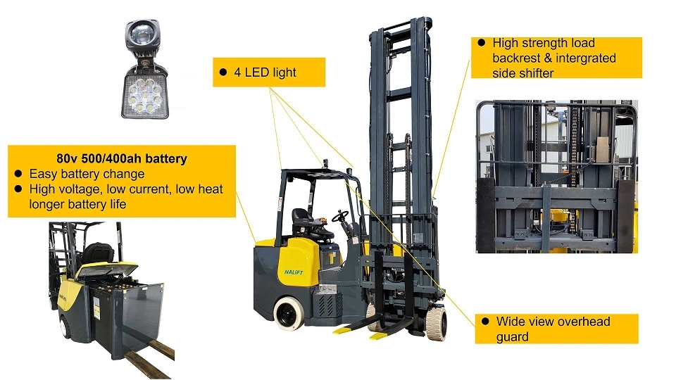 4 Wheel Electric Forklift Truck Large Wheel Forklift Full Electric Pallet with Four Big Tyres