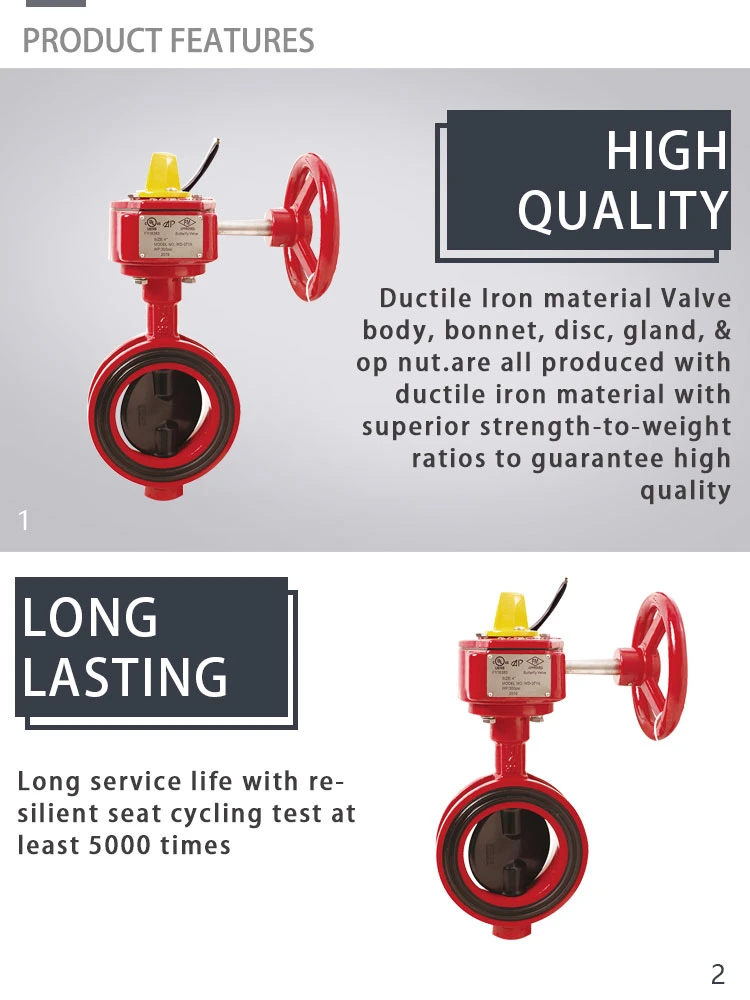 FM UL Fire Sprinkler System 300 Psi Wafer Butterfly Valve with Signal Gearbox 4'' DN100