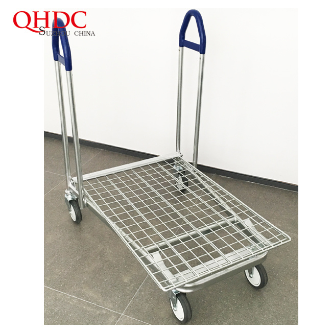 Factory Price Warehouse Trolly Wagon Platform Hand Trolley with 4 Wheels